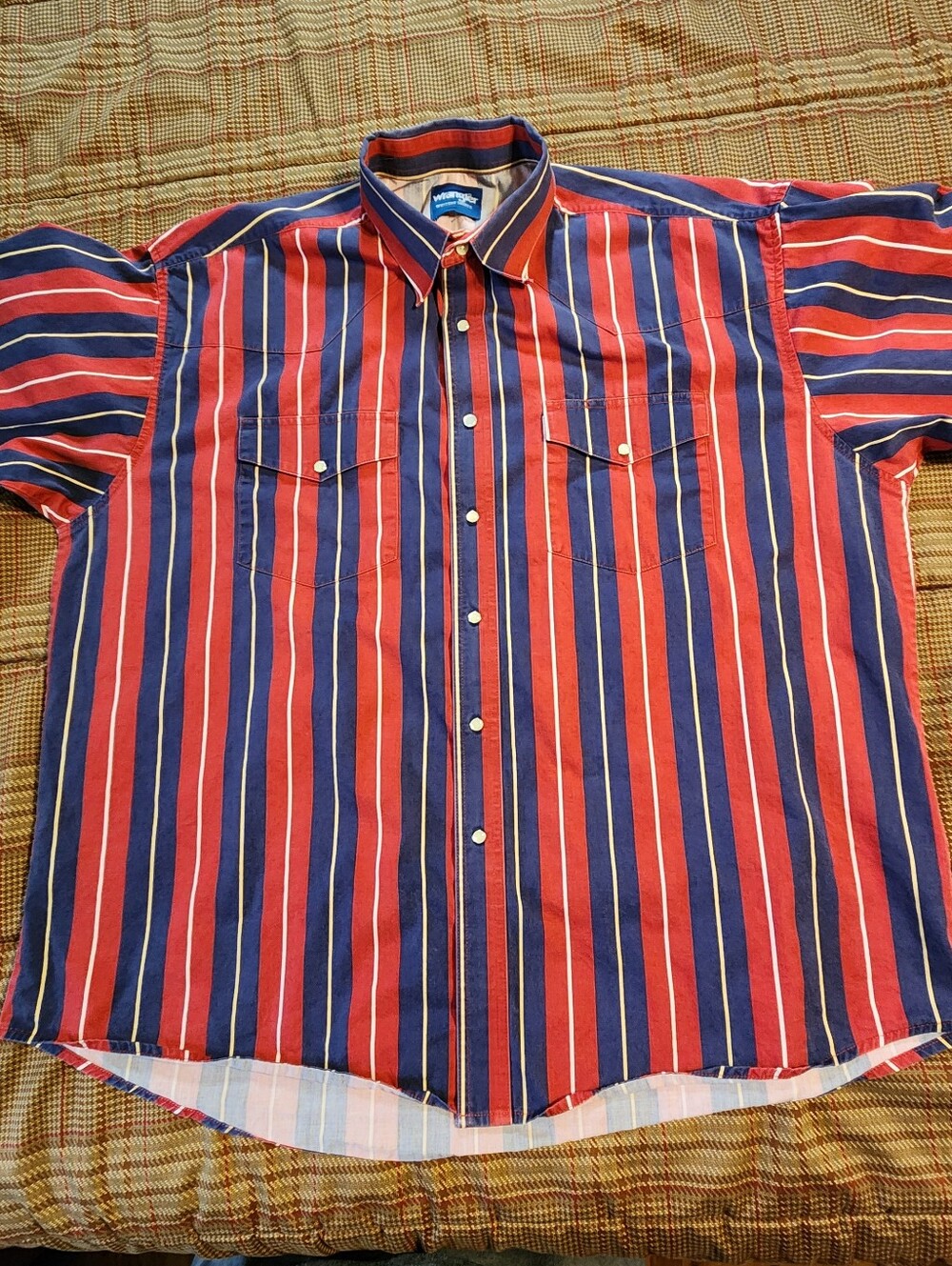 Vintage Wrangler Brushpopper Pearl Snap Short Sleeve Shirt XXL Striped Western
